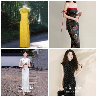 租高端走秀旗袍改良款无袖白色优雅礼仪形体年会舞台表演出服出租