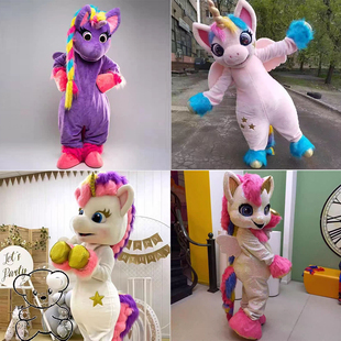 出租马年人偶卡通服装年会暖场马上开心马道具人穿玩偶彩虹小马