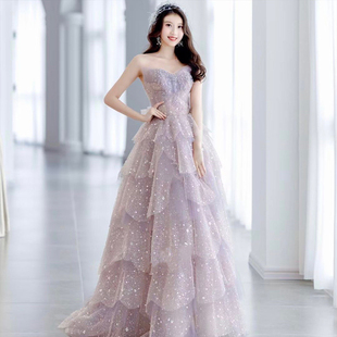 租抹胸晚礼服裙轻奢性感梦幻宴会气质主持人婚纱蛋糕裙演出服租赁