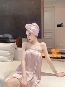 双面速干吸水洗澡浴巾女生性感浴裙浴帽浴袍套装可穿