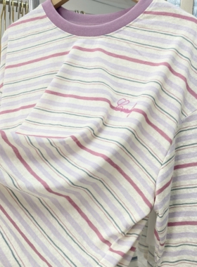 现货实拍！韩系东大门女装高品质夏薄款减龄复古条纹宽松防晒罩衫