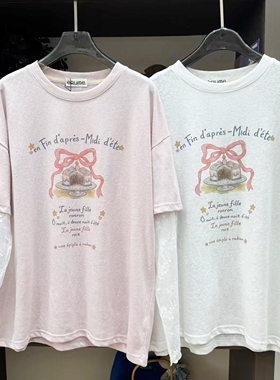 实拍！韩代款eru@m东大门夏甜美蕾丝袖防晒假两件雪花麻棉长袖T恤