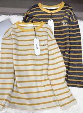 包邮@CHO*【趣味童心】软fufu！韩系氛围感条纹撞色磨毛感长袖～