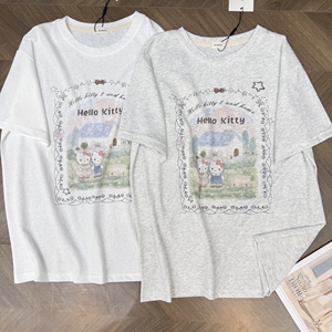 现货韩代款东大门夏季moment复古卡通宽松圆领薄棉短袖t恤松弛感t