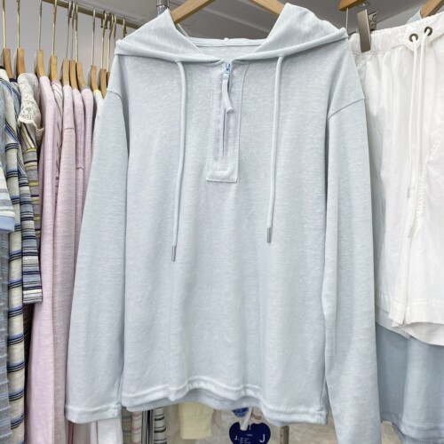 现货实拍！简约百搭纯色连帽清新长袖雪花麻棉薄款防晒衣t恤罩衫