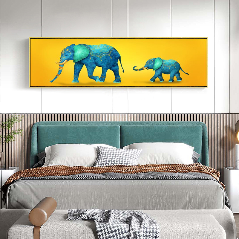 太平有象客厅装饰画现代简约沙发背景墙挂画创意温馨蓝色大象壁画图片