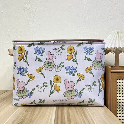 【45X35X30高】花恬兔马拉链（带盖带钢圈）60L可折叠衣服收纳筐