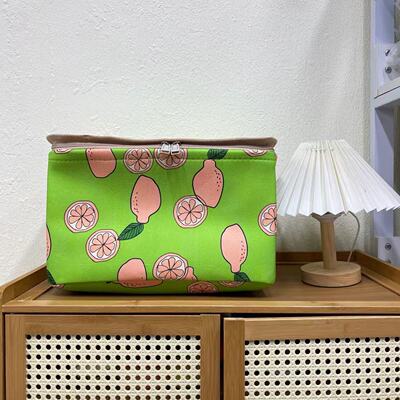 【35X25X20高】绿柠檬（带盖带钢圈）拉链款防潮收纳袋内衣收纳筐