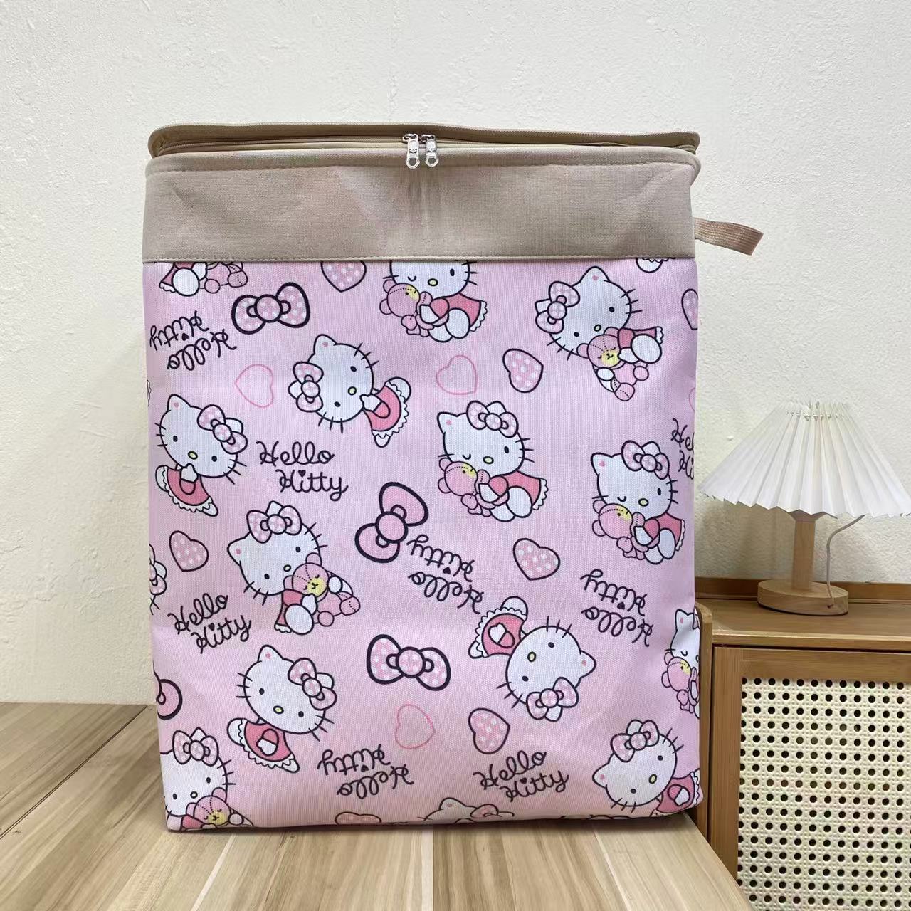【50X40X60高】粉凯蒂猫拉链款（带盖带钢圈）微瑕120L被子收纳筐