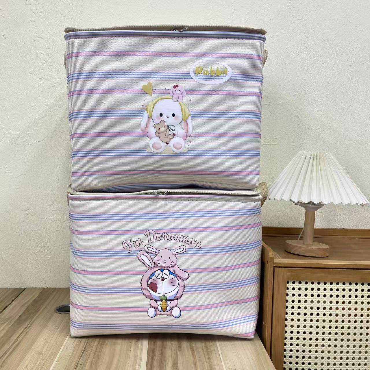 （40X30X30高）粉哆啦气泡兔拉链款带盖带钢圈防潮收纳袋收纳筐,收纳整理,收纳筐,淘宝优惠券,粉丝福利购,淘宝优惠卷