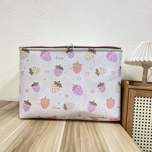【45X35X30高】草莓拉链款60L（带盖带钢圈）防潮衣服收纳筐