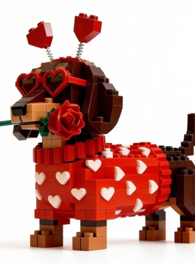 跨境新品积木Dachshund Brick Set情人节腊肠犬积木套装伯恩山犬