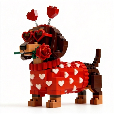 情人节腊肠犬积木套装伯恩山犬