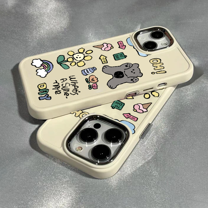 可爱卡通涂鸦花朵小熊适用iPhone14promax苹果13手机壳新款13pro高级感14pro防摔12硅胶11女13全包软壳保护套