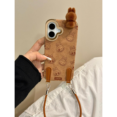 复古棕立体拉布布适用iPhone16手机壳苹果16promax新款15/15pro卡通13/14全包14pro男女14promax挂绳16pro潮