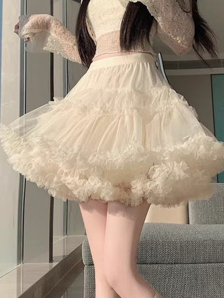 French Ballet Style Tutu Skirt, Mesh Short Skirt, Women's Summer High-Waisted A-Line Elegant Cake Skirt, Short Pleated Skirt