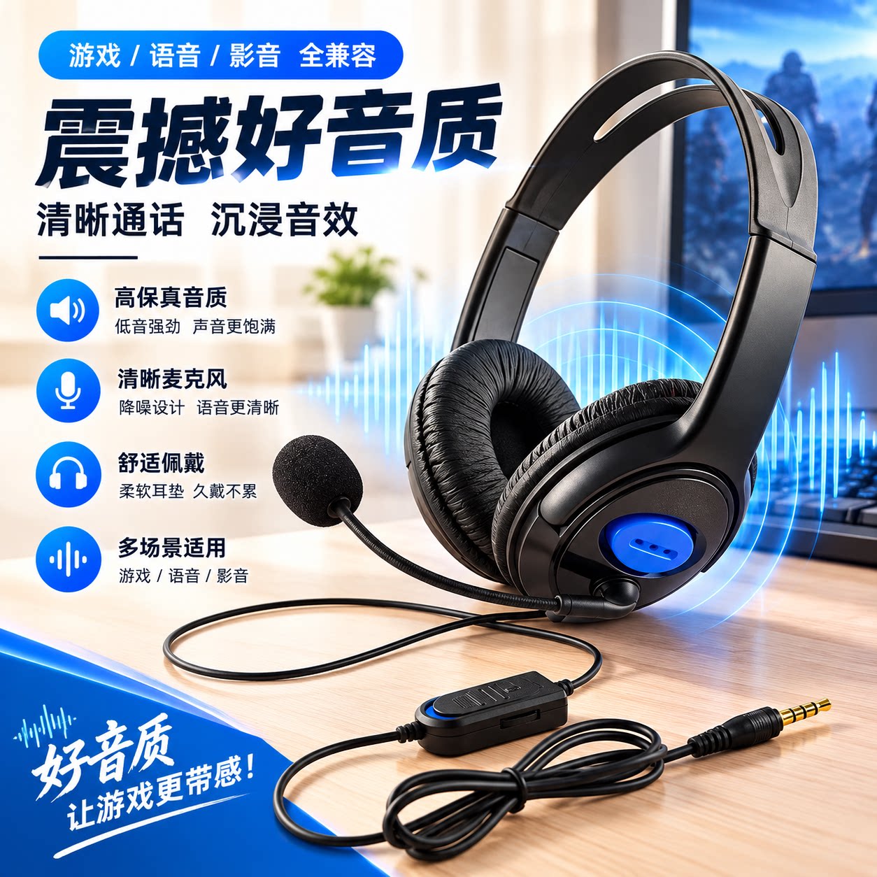 PS4手柄耳机 网络对战聊天SLIM PRO one电脑头戴式麦克风通话耳麦