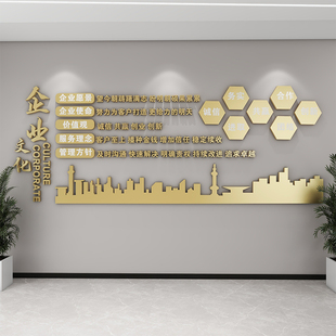 企业文化墙3d立体轻奢木质墙贴办公室员工团队风采文化墙定制