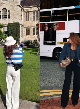 {小溪家}摩登黑白牛仔裤高腰显瘦简约早秋百搭水洗老钱风牛仔裤