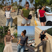 纯色简约休闲显瘦百搭弹力夏季 正肩基础T恤短袖 休闲上衣 小溪家