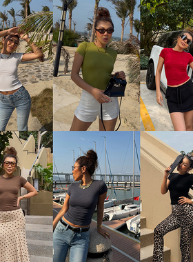 (小溪家）正肩基础T恤短袖纯色简约休闲显瘦百搭弹力夏季休闲上衣