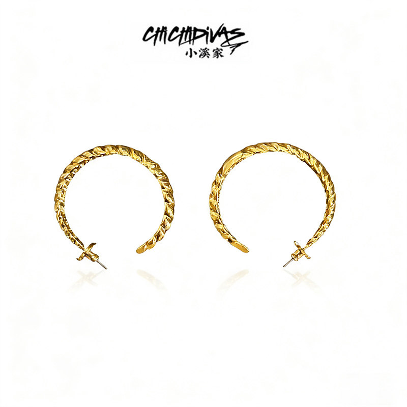 （小溪家）圈圈麻花耳钉气质欧美风金色耳环高级感耳饰