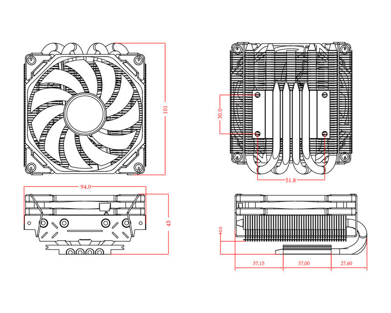 COOLIN ID-COOLING IS40X 4개의 히트파이프 하향 압력 베어링 CPU 라디에이터 IS50X IS67