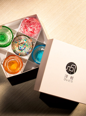 aderia津轻纯手工日本进口清酒杯家用茶杯彩色玻璃杯乔迁新居礼品