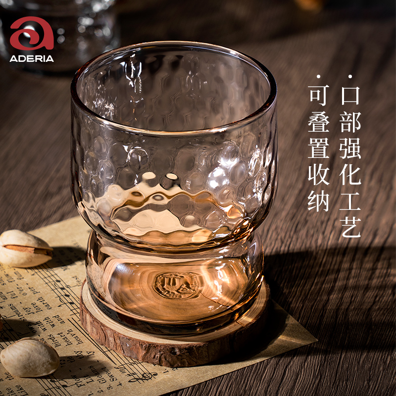 日本aderia进口玻璃水杯家用套装创意咖啡杯家用喝水果汁杯叠叠杯-封面