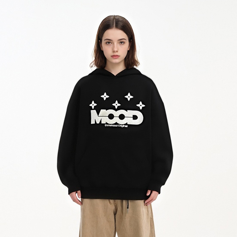 SRME标语MOOD万针刺绣撞色logo休闲宽松套头上衣外套帽衫卫衣