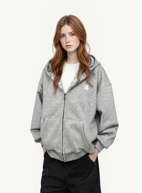 SRME重磅空气层420克老花满印廓形短款开衫短宽设计宽松连帽卫衣