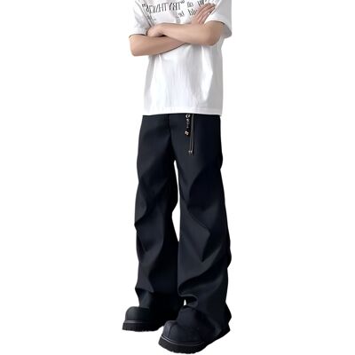 SRME绿松石纽扣褶位小众设计直筒宽松阔腿垂感慵懒微喇高级休闲裤