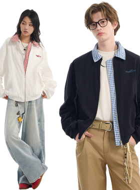 【明星同款】SRME老钱风格纹拼接设计感撞色翻领时尚潮流外套夹克