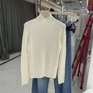毛衣女秋 针织衫 欧货6185无缝一体细羊毛纯色半高领长袖 百搭基础款