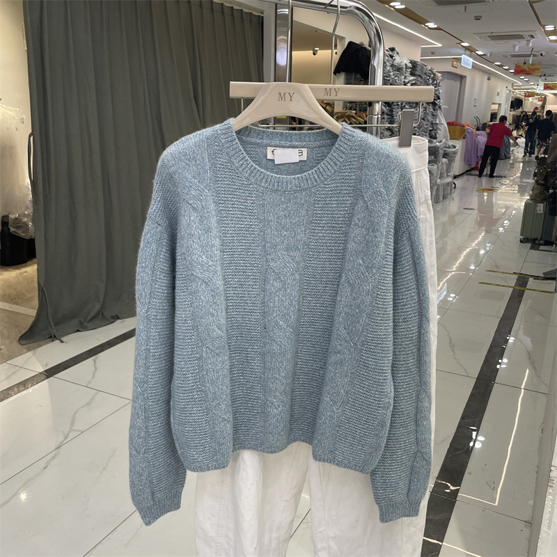 欧货宽松显瘦百搭毛衣潮2025秋冬新款圆领麻花羊毛针织衫女上衣