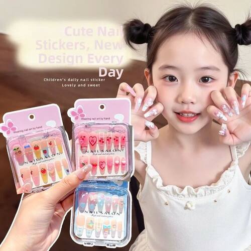 Hot Cartoon Children Wearing Nails Cherry Love Heart Cute Pr