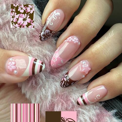 24pcs Spring Day Sweet False Nails Cute Pink Flower Star Pea