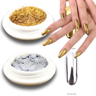 2pcs Metallic Magic Mirror Gold Silver Chrome Nail Powder Mi