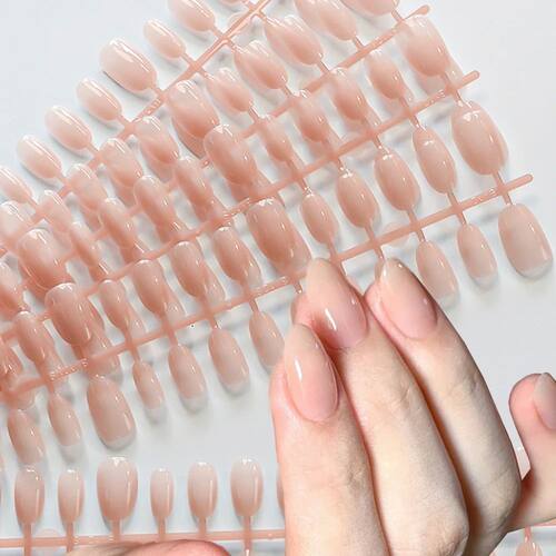 150pcs Short Oval Fake Nails Tips Nude Glossy Acrylic Press