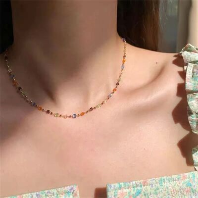Simple Colorful Square Acrylic ChokerGold Color Bead Chain N
