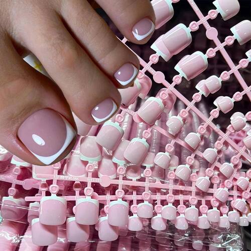 120pcs Pink/Naked French Fake Press On Toenails Shiny Glossy