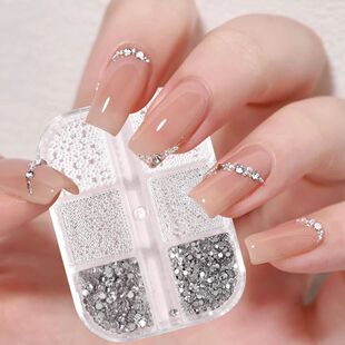 6 Grid 3D Nail Art Rhinestones White Round Pearl Nail Decora