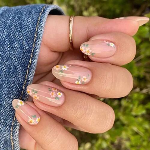 Cute Little Flowers Nude Color Nail Art Simple  Style False