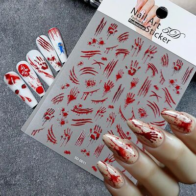 1pcs 5D Halloween Blood Palm Nail Art Stickers Horror Red Bl