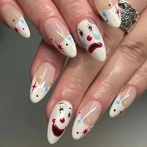 24Pc Halloween False Nails with Almond Head Designs Cute Clo