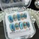 Handmade Press Nails 10Pcs Blue Cat With Glitter Eye Desi