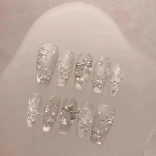 Snow White Carol Winter Handmade Press On Nails White Christ