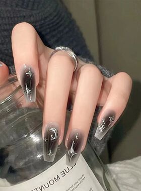 Y2k Fake Black Nail Long Ballet Reusable Press on Set Nails
