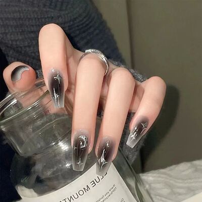 Y2k Fake Black Nail Long Ballet Reusable Press on Set Nails