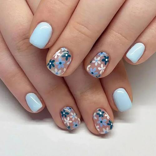 24Pcs Cute Sweet Press on Nails Mini Flower Fake Nails Fresh